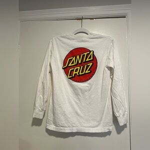White Long Sleeve Santa Cruz Skateboard Shirt. Sz: S. Red Spell Out Logo.